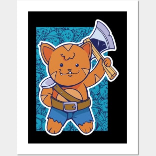 D&D Barbarian Class Kawaii Cat Posters and Art